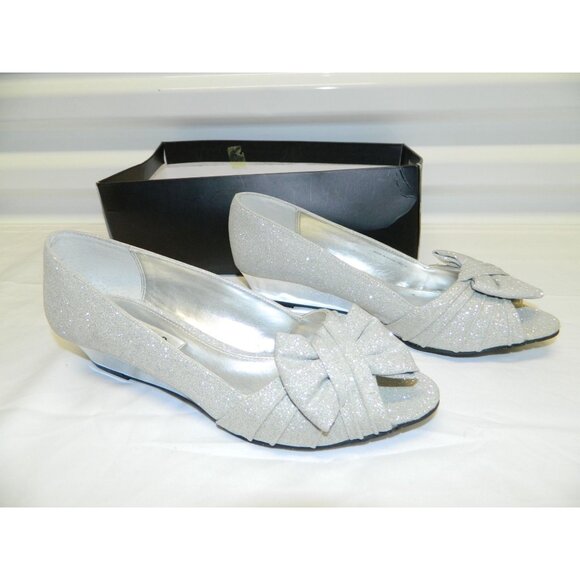 Nina Silver Glitter Peep-Toe Wedge Shoes Size 7M Metallic Gray - Picture 9 of 15